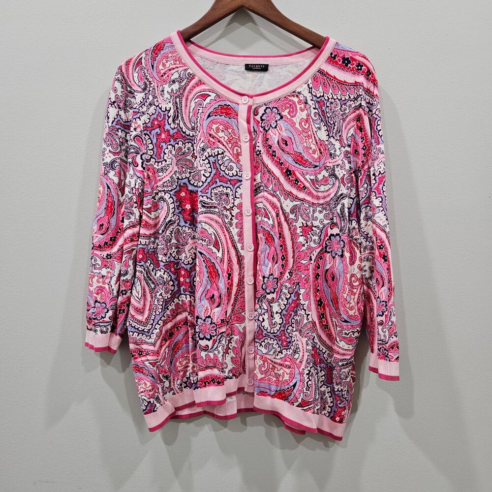 Talbots Paisley Charming Cardigan 2XP Pink Colorful Festival Boho Barbiecore
